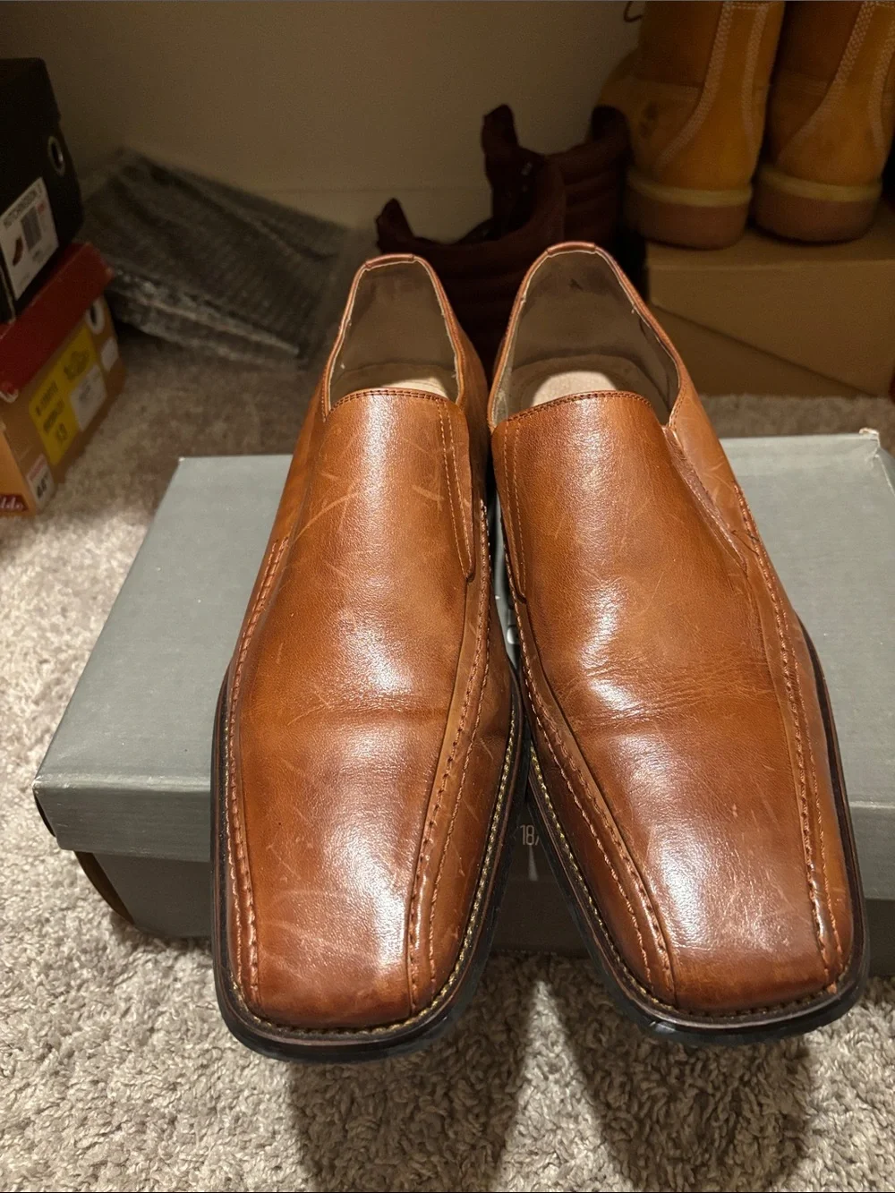 Stacy Adams Tan Leather Slip-On Loafers
